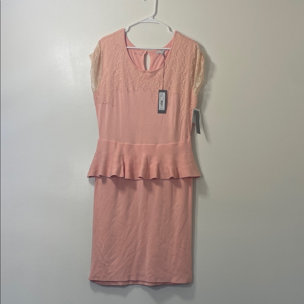 Eva Mendes for New York & Company Pink Lace Peplum Midi Dress